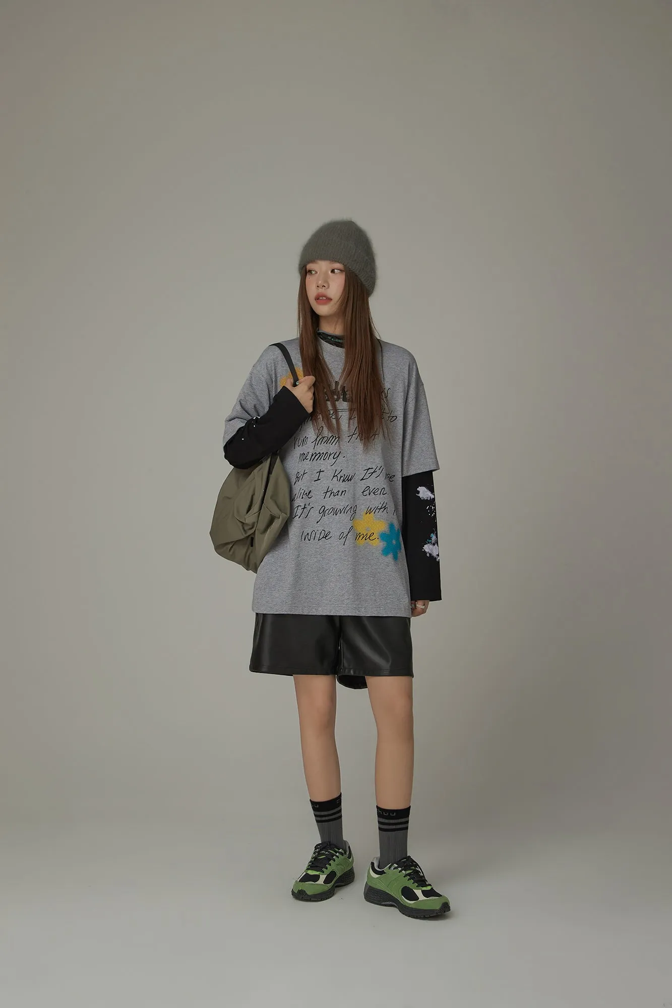 Lettering Color Flowers Loose Fit T-Shirt