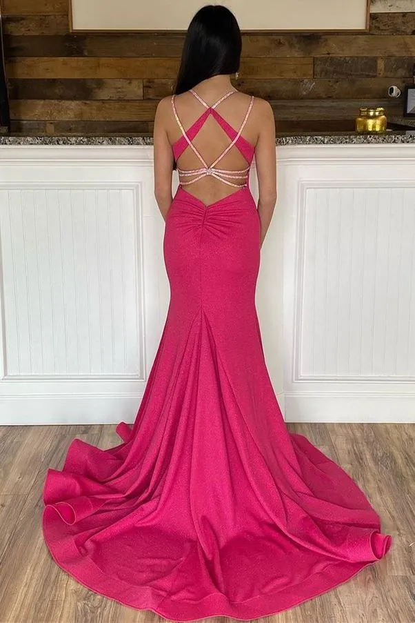 Light Blue Beaded Backless Trumpet Long Prom Dress