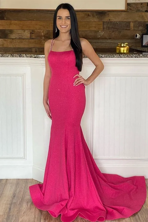 Light Blue Beaded Backless Trumpet Long Prom Dress