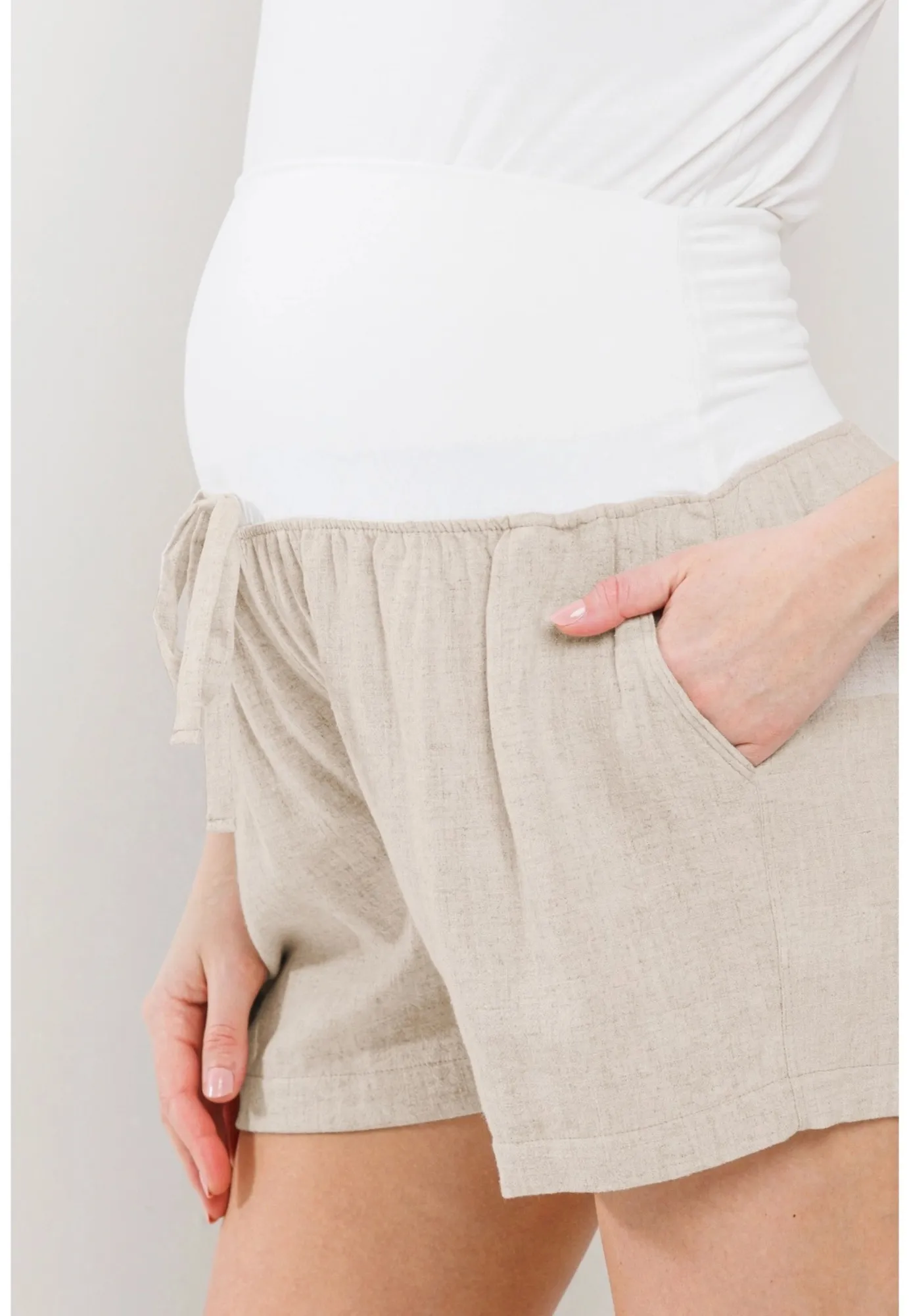 Linen Blend Maternity Shorts with Elastic Band
