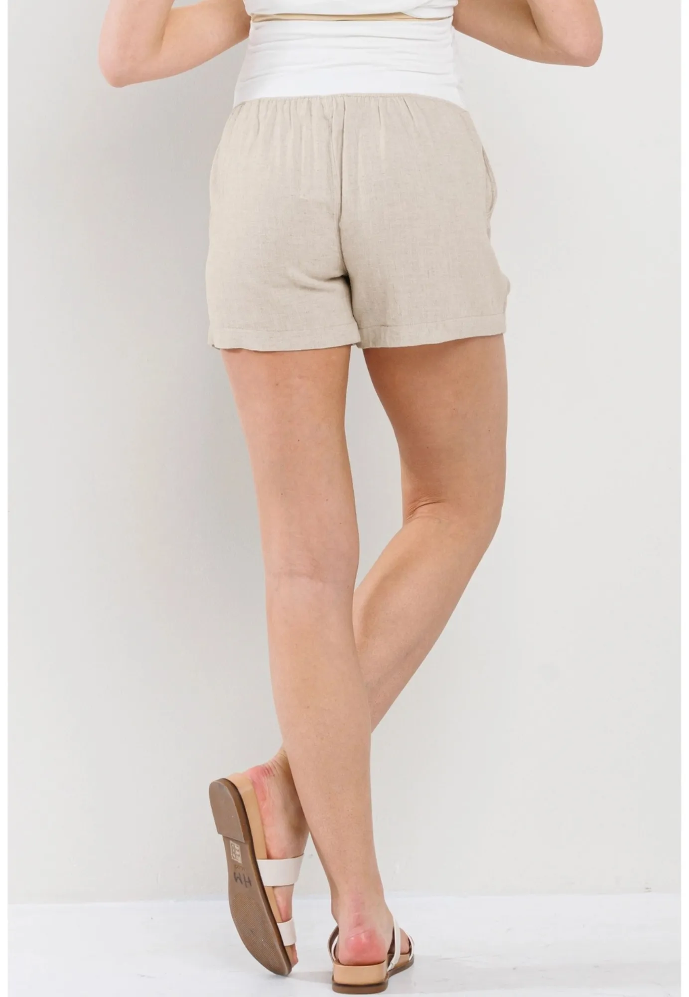 Linen Blend Maternity Shorts with Elastic Band