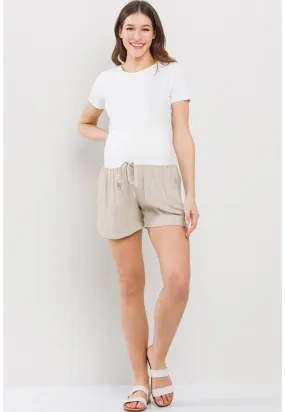 Linen Blend Maternity Shorts with Elastic Band