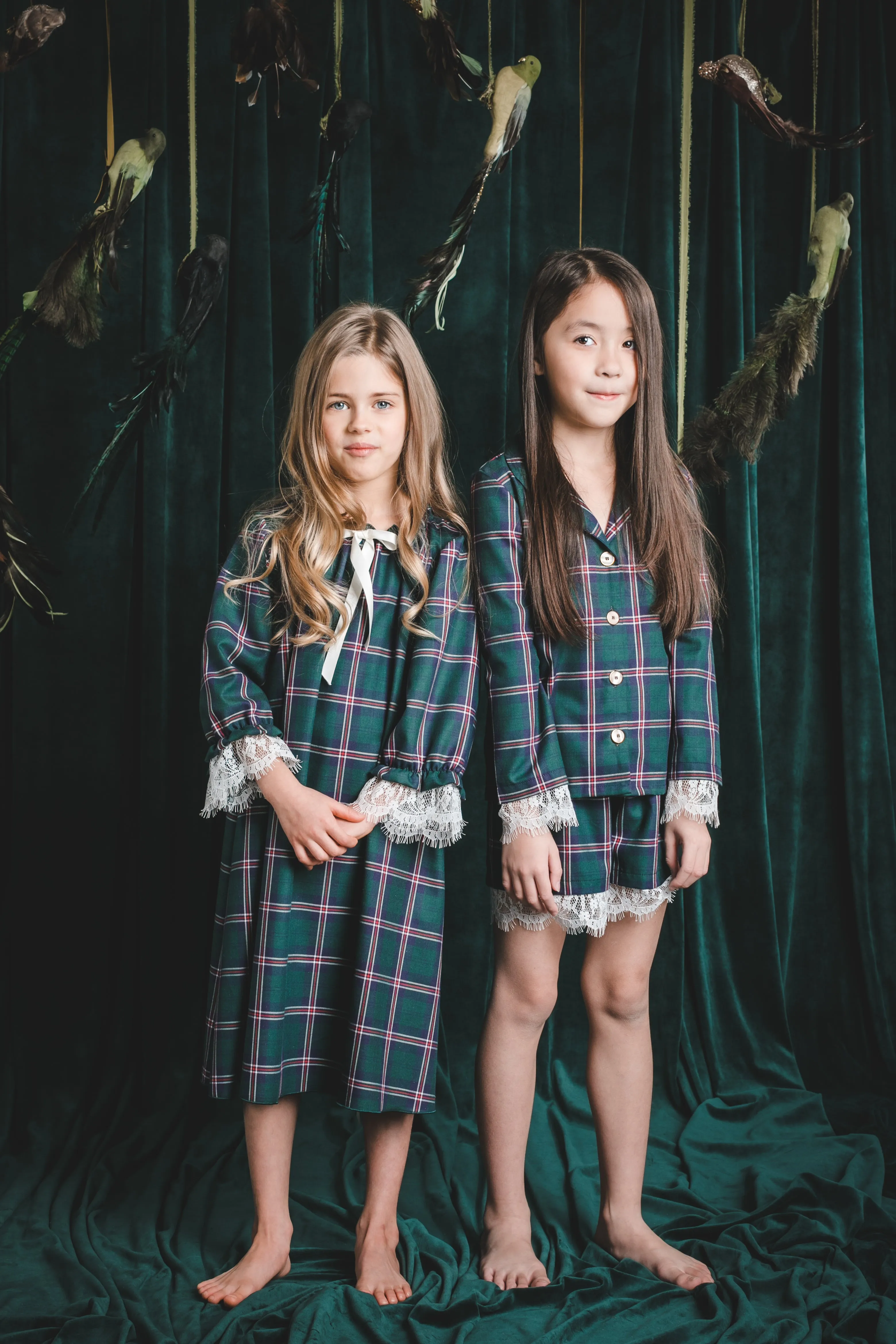 MADELINE - GIRLS' PYJAMA SET IN GREEN TARTAN