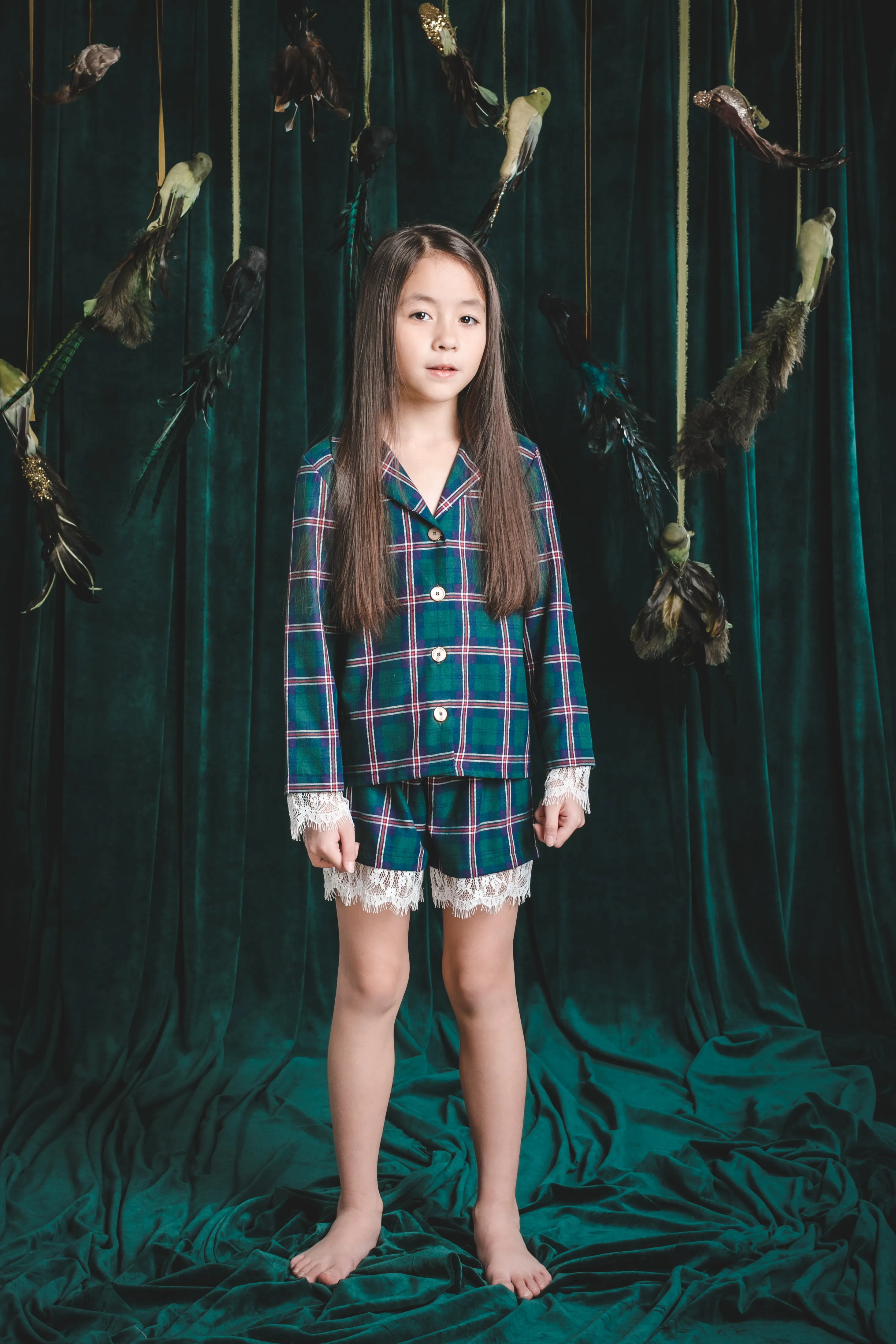 MADELINE - GIRLS' PYJAMA SET IN GREEN TARTAN