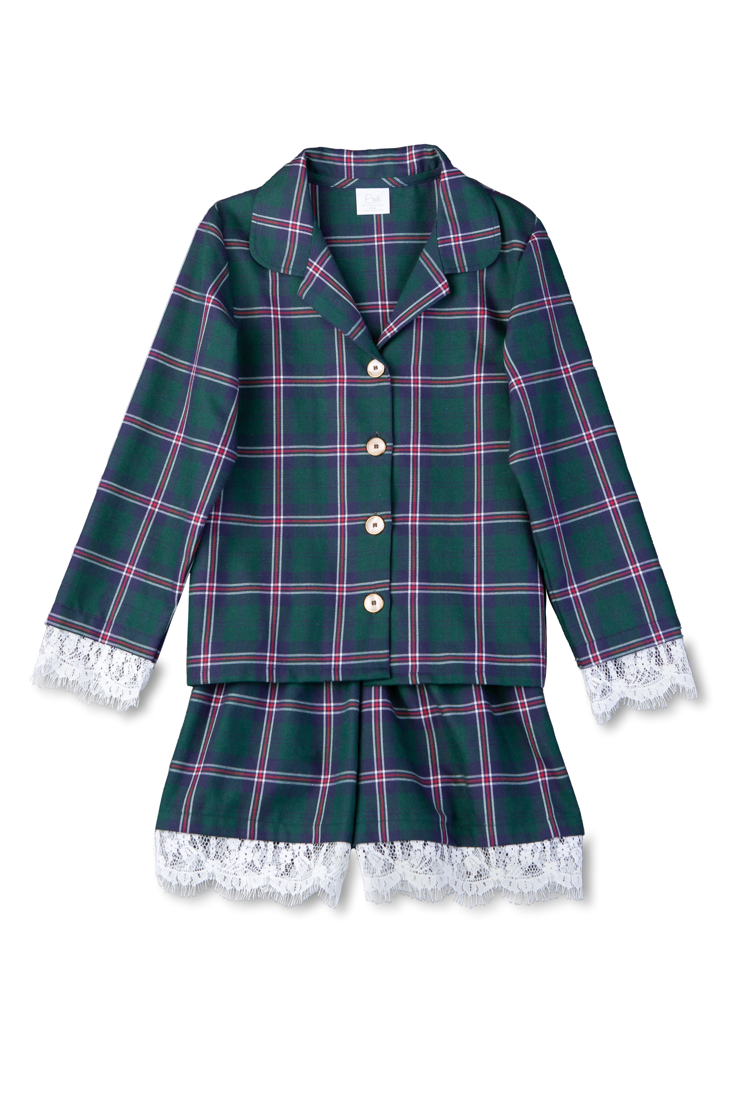 MADELINE - GIRLS' PYJAMA SET IN GREEN TARTAN