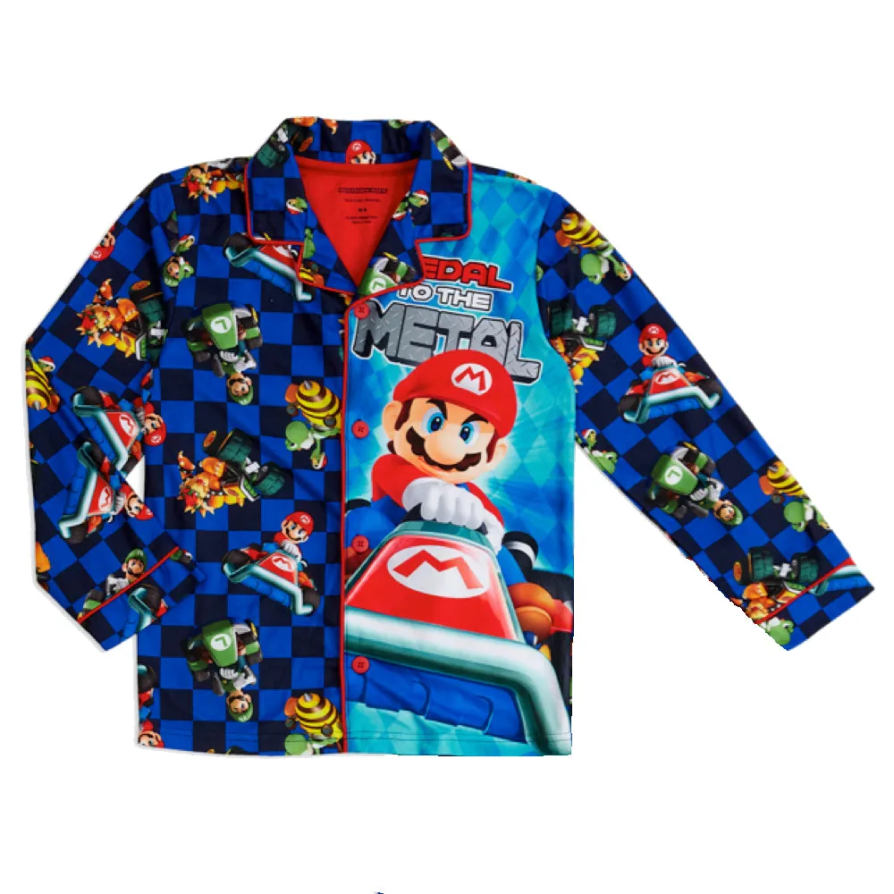 Mario Boys Pajama Coat Set, Long Sleeve Kids PJs, 2pc Sleep Set, 4-12