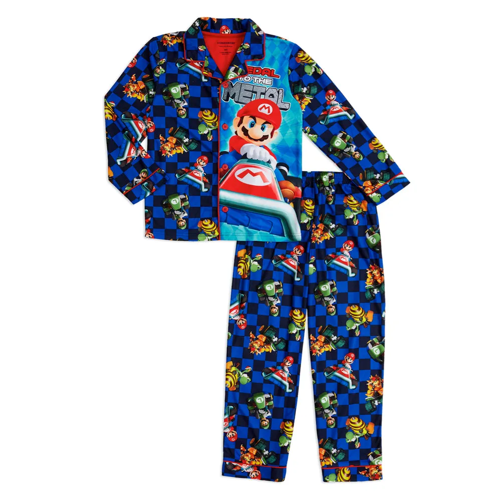 Mario Boys Pajama Coat Set, Long Sleeve Kids PJs, 2pc Sleep Set, 4-12