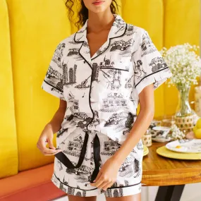 Nashville Toile Pajama Set - Short Sleeve/Shorts - Black