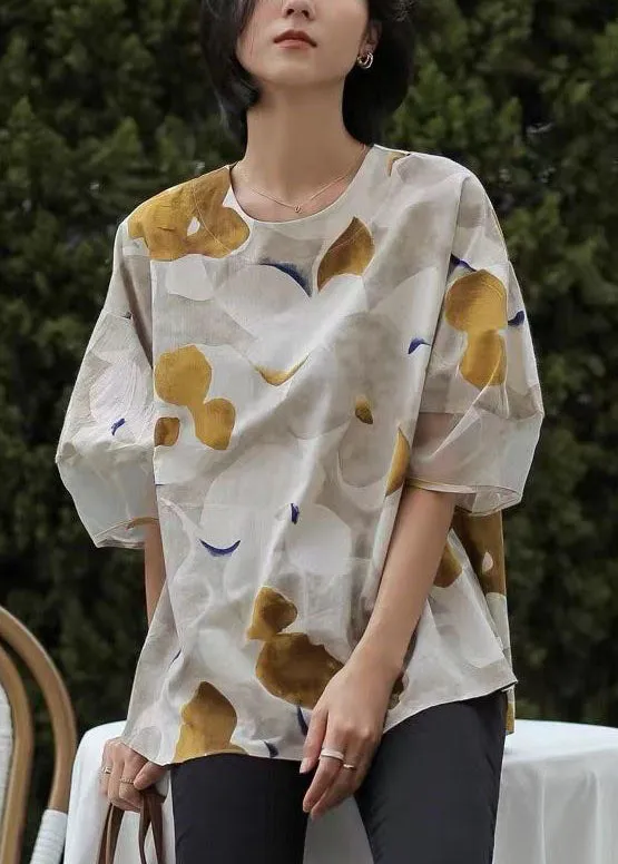 Natural Colorblock O Neck Tie Dye Print Cotton T Shirts Summer LY0582