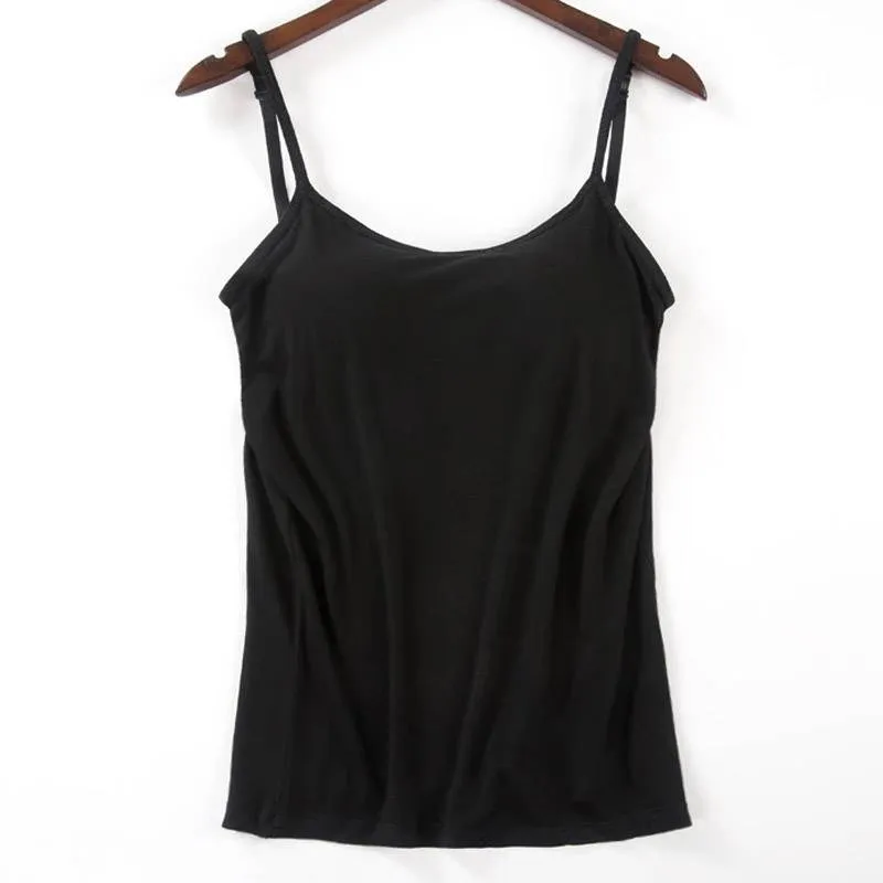 New Padded Bra Tank Top Women Modal Spaghetti Solid Cami Top Vest Female Camisole With Built In Bra Fitness Clothing