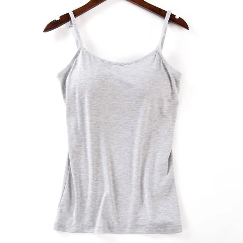New Padded Bra Tank Top Women Modal Spaghetti Solid Cami Top Vest Female Camisole With Built In Bra Fitness Clothing