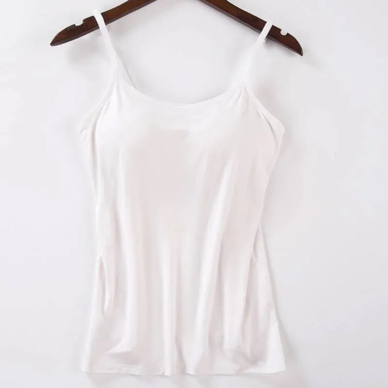 New Padded Bra Tank Top Women Modal Spaghetti Solid Cami Top Vest Female Camisole With Built In Bra Fitness Clothing