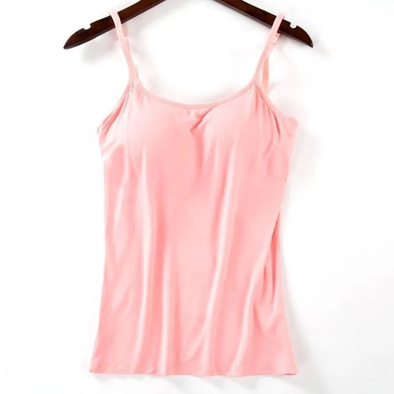 New Padded Bra Tank Top Women Modal Spaghetti Solid Cami Top Vest Female Camisole With Built In Bra Fitness Clothing
