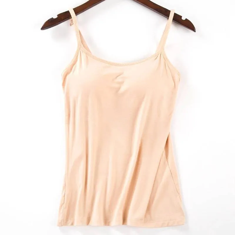 New Padded Bra Tank Top Women Modal Spaghetti Solid Cami Top Vest Female Camisole With Built In Bra Fitness Clothing