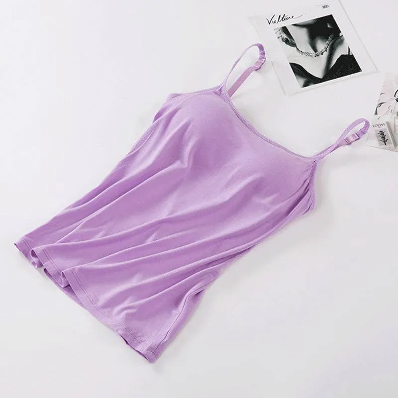 New Padded Bra Tank Top Women Modal Spaghetti Solid Cami Top Vest Female Camisole With Built In Bra Fitness Clothing