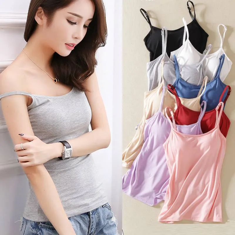 New Padded Bra Tank Top Women Modal Spaghetti Solid Cami Top Vest Female Camisole With Built In Bra Fitness Clothing