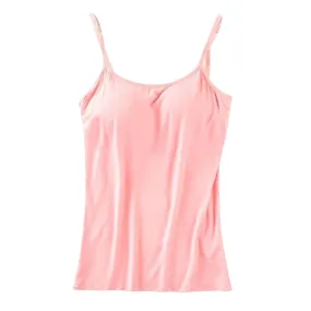 New Padded Bra Tank Top Women Modal Spaghetti Solid Cami Top Vest Female Camisole With Built In Bra Fitness Clothing