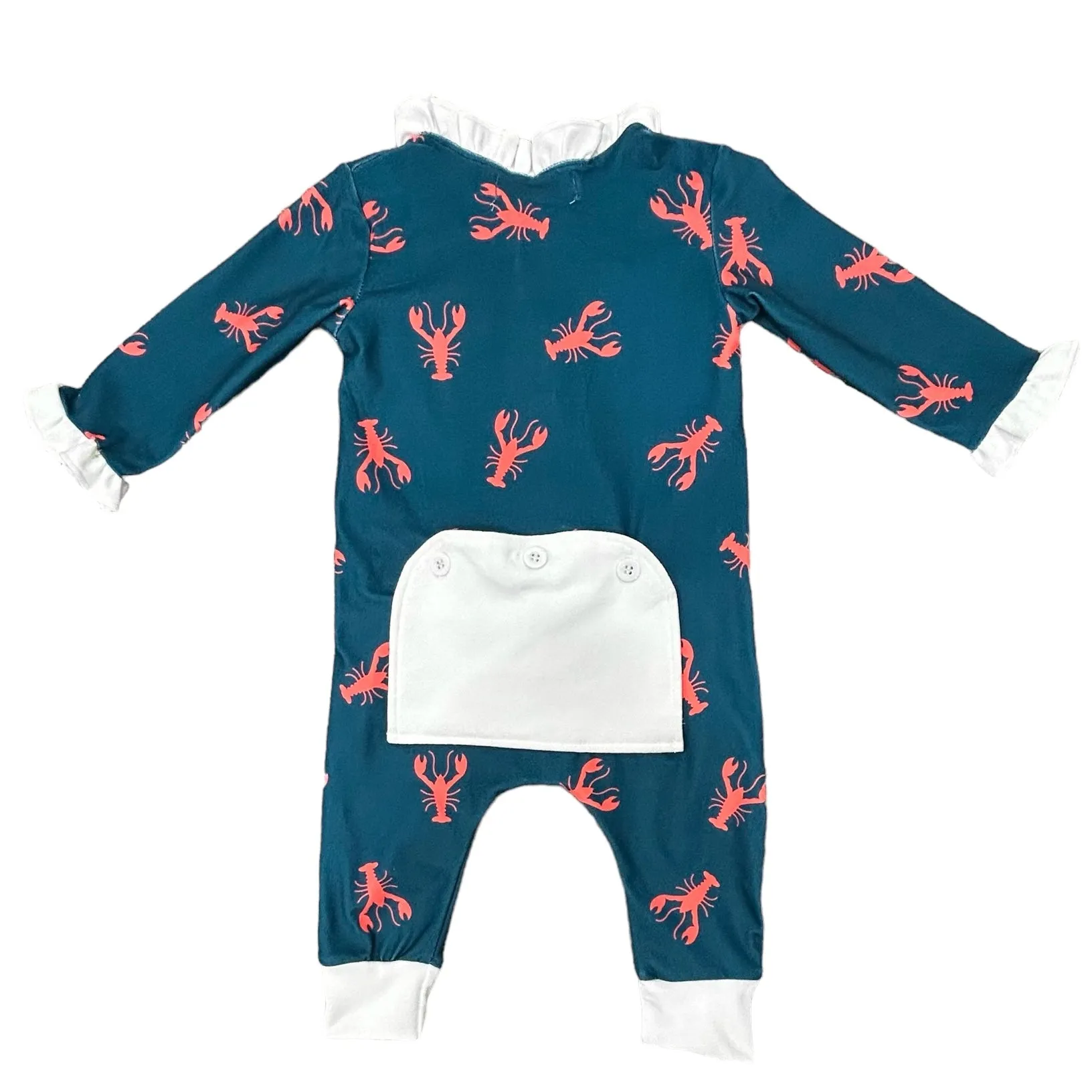 One-Piece Ruffle Buttflap Pajamas - Navy Crawfish