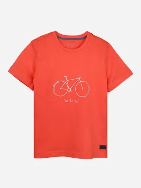 Orange Bicycle Printed Casual T-Shirt