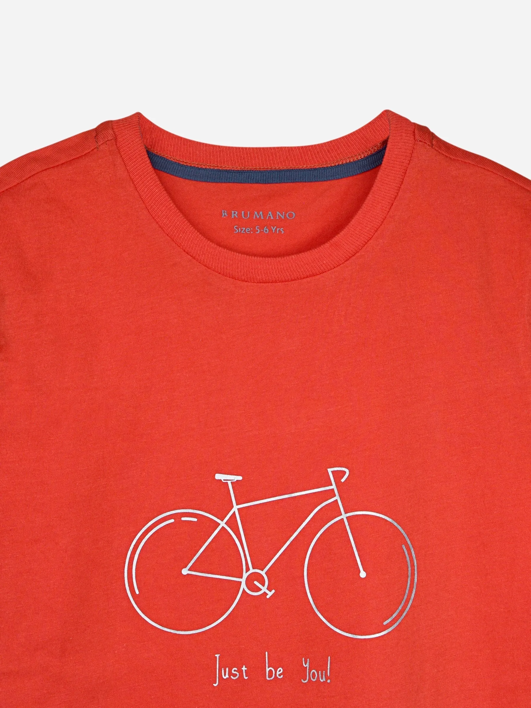Orange Bicycle Printed Casual T-Shirt