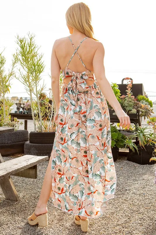 Orange Farm Tie Back Floral Dress