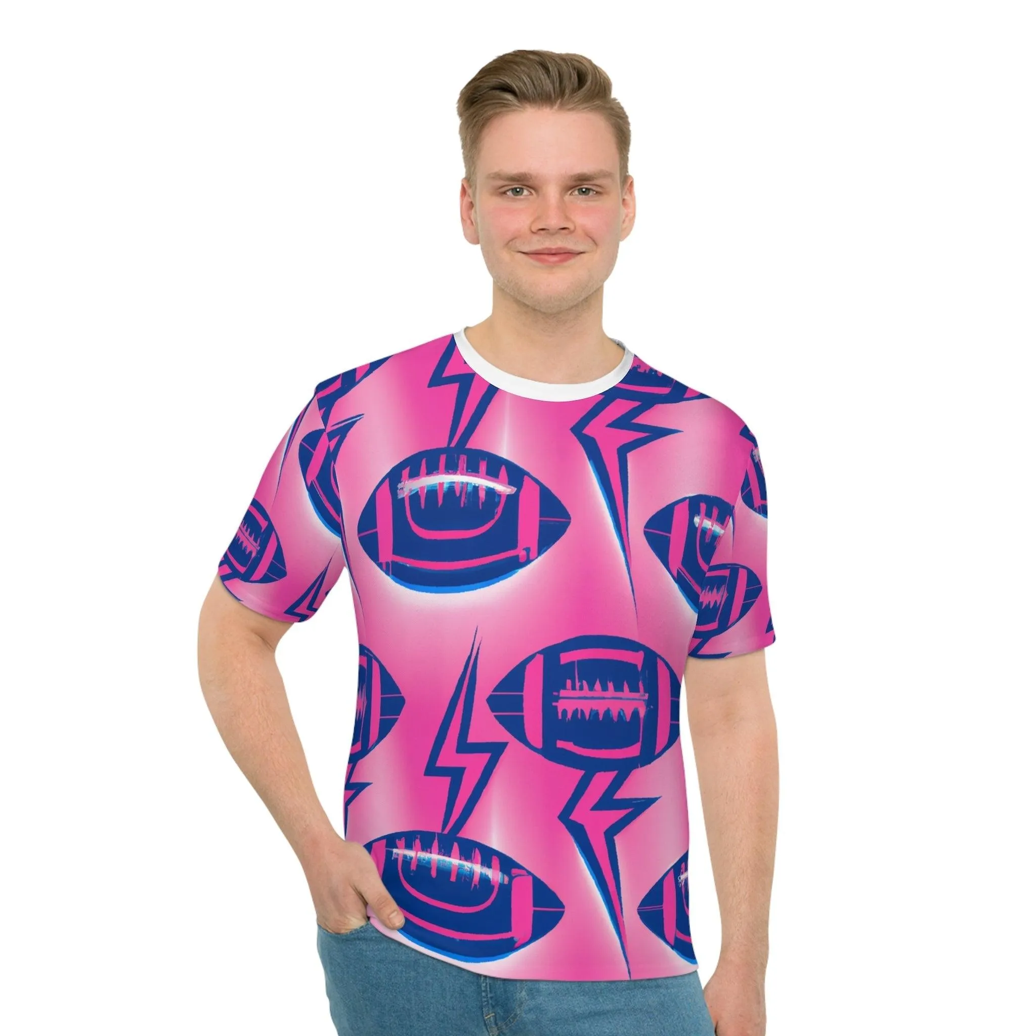 Pink Football Lightning Men's Loose T-shirt