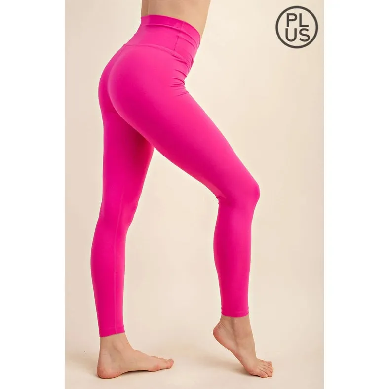 Plus Size V Waist Full Length Leggings Sonic Pink