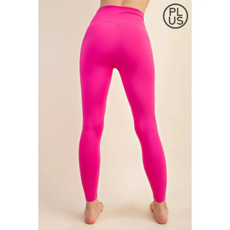 Plus Size V Waist Full Length Leggings Sonic Pink