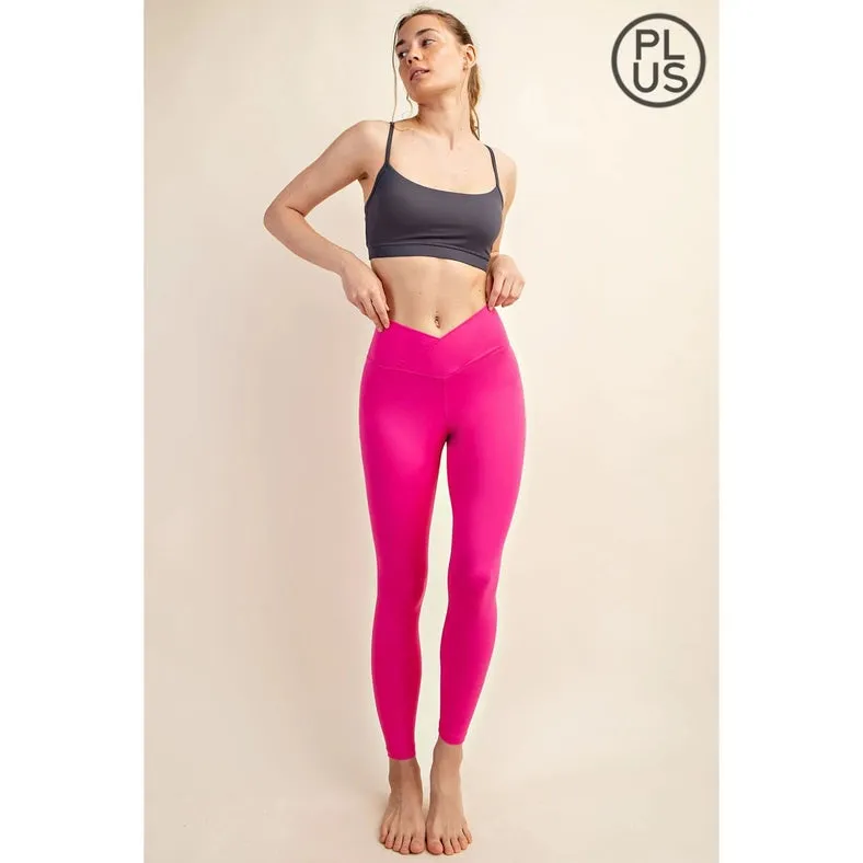 Plus Size V Waist Full Length Leggings Sonic Pink