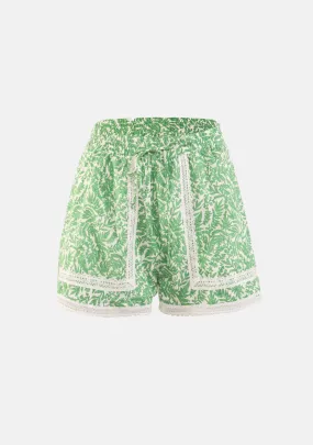 Print Lace Trim Shorts