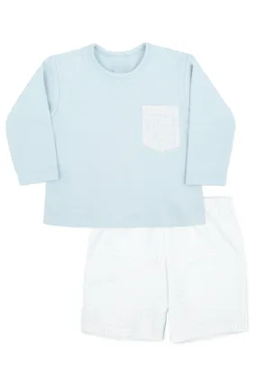 "Andreas" Blue Houndstooth Top & Shorts