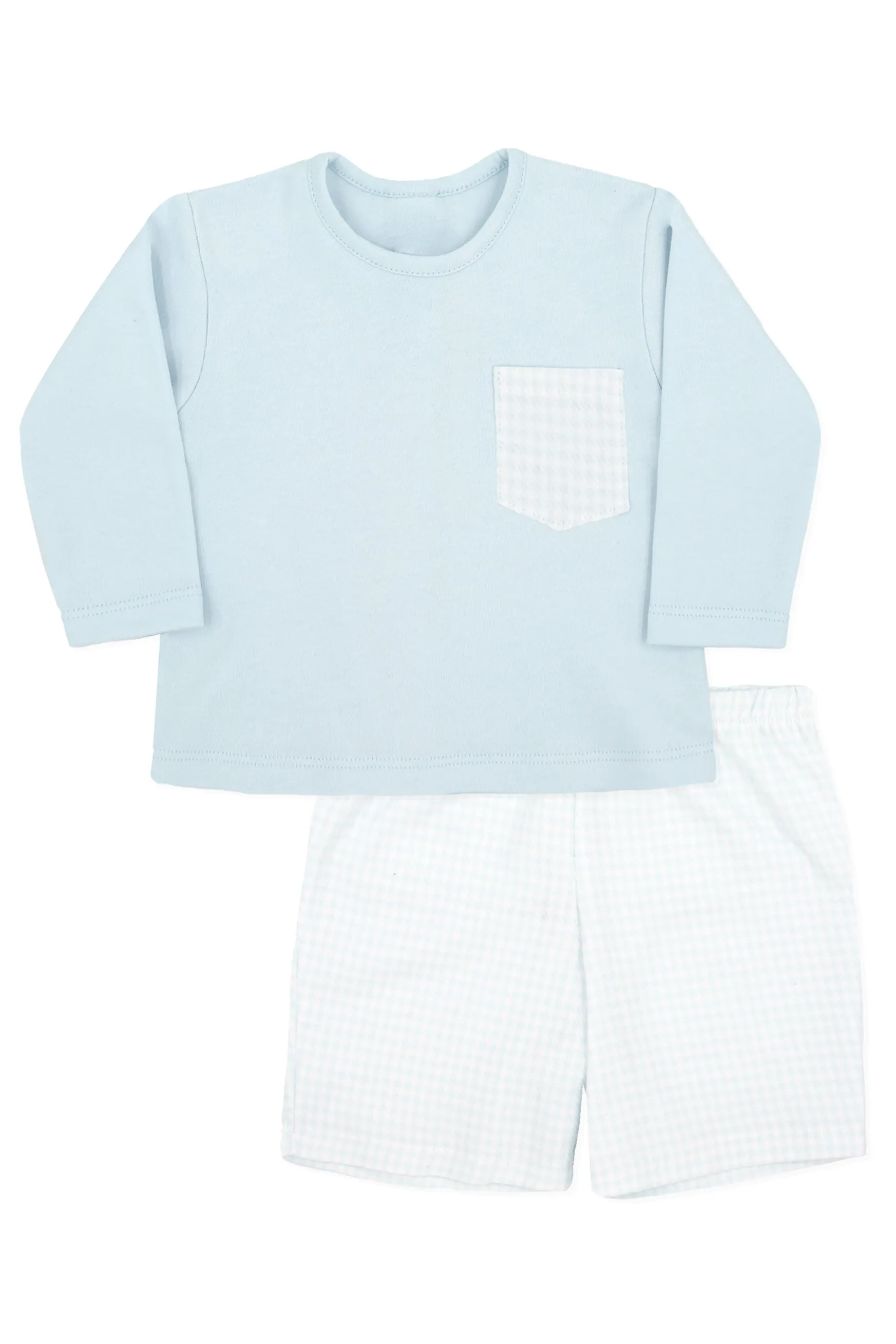 "Andreas" Blue Houndstooth Top & Shorts