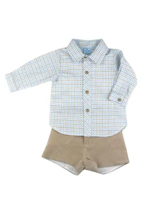"Caleb" Blue & Beige Checked Shirt & Shorts
