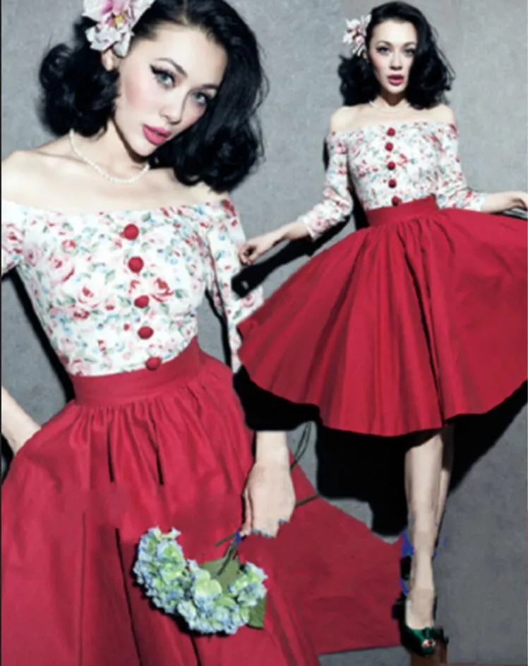 Retro Hepburn Floral Print Patchwork Long Sleeves Dress