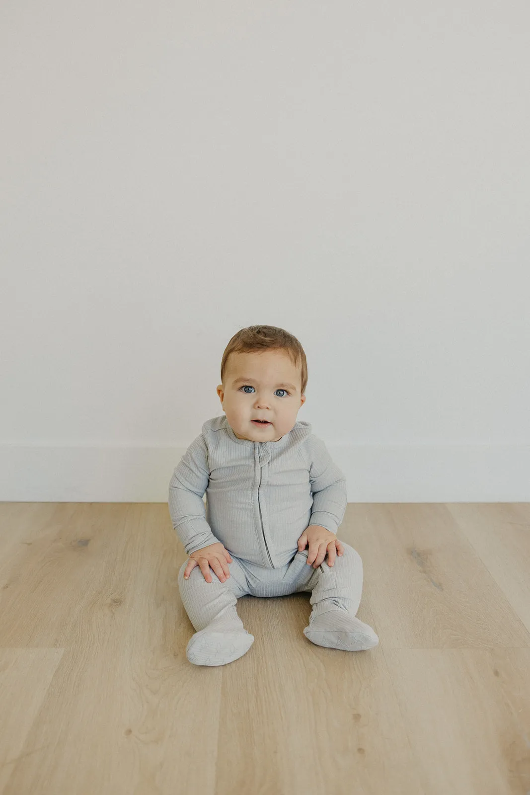 Rib Knit Zip-Up Footie Pajama - Ash