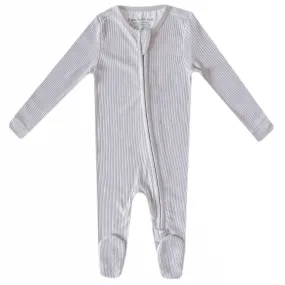 Rib Knit Zip-Up Footie Pajama - Ash