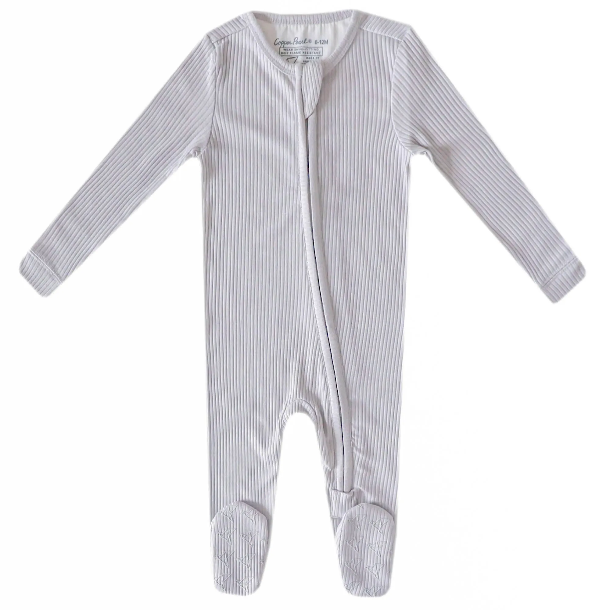 Rib Knit Zip-Up Footie Pajama - Ash