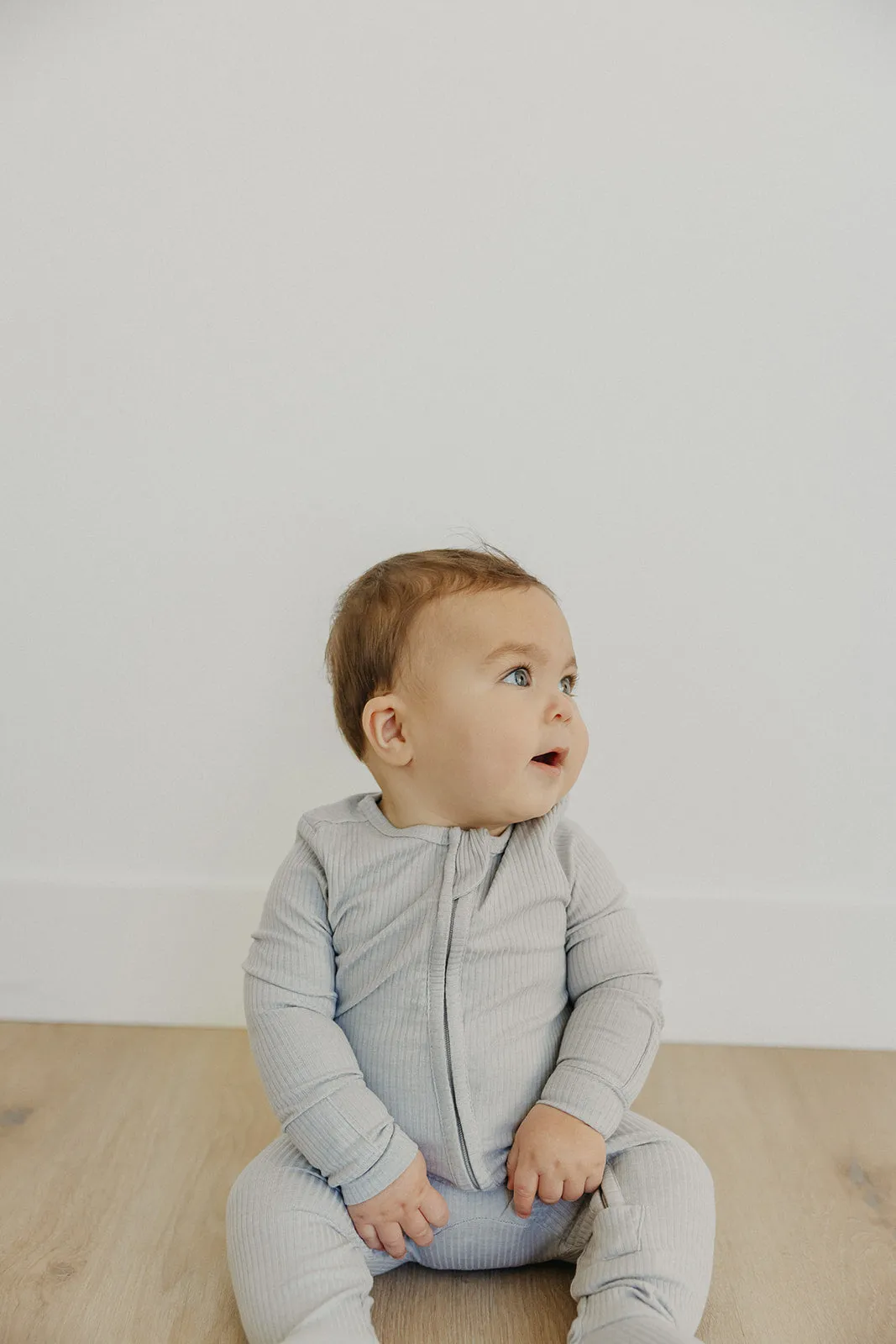 Rib Knit Zip-Up Footie Pajama - Ash