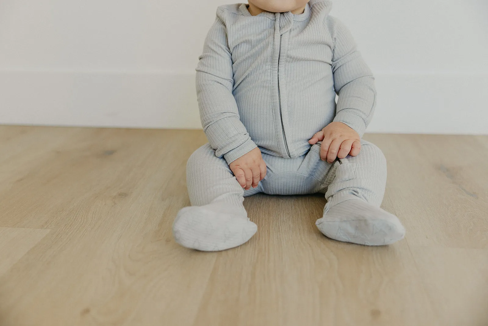 Rib Knit Zip-Up Footie Pajama - Ash