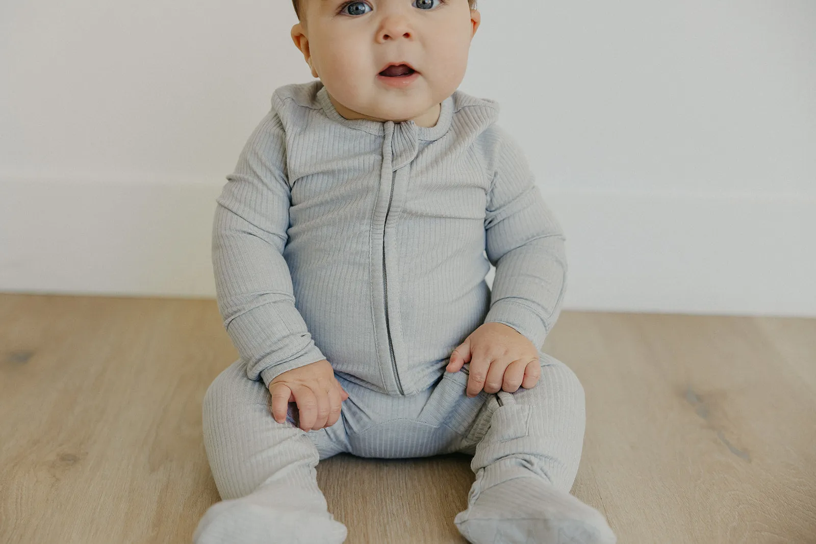 Rib Knit Zip-Up Footie Pajama - Ash