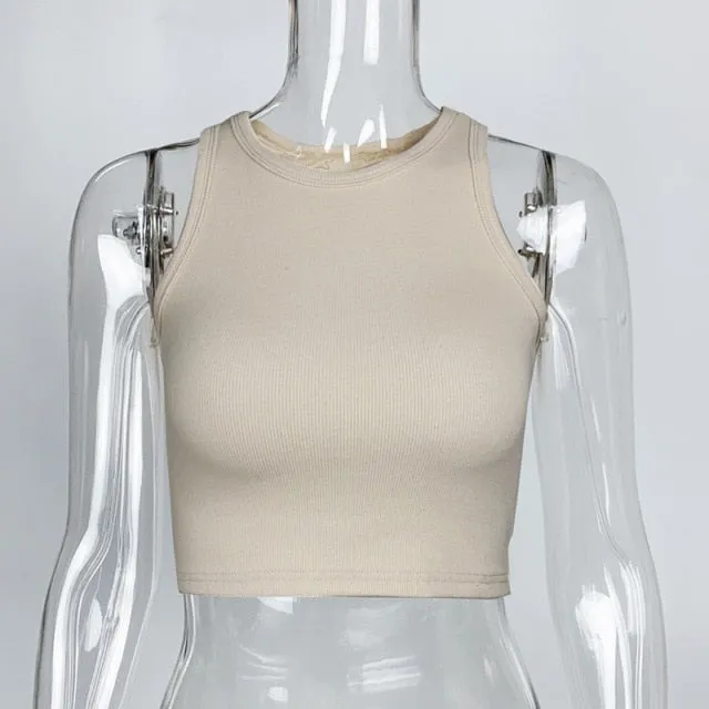 Ribbed Women Tank Top Plus Size Elastic Sexy Summer Tank Tops Solid O Neck Off Shouled Casual White Tank Tops