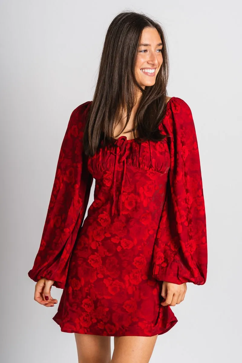 Rose mini dress dark red