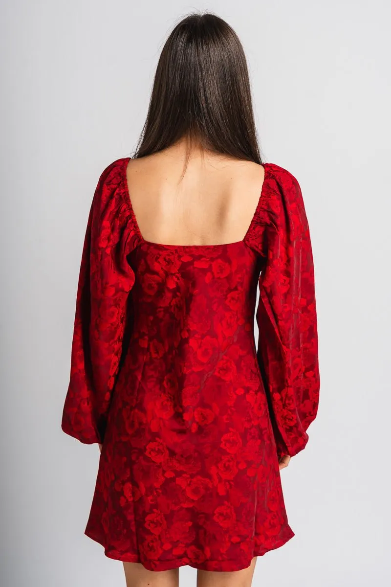 Rose mini dress dark red