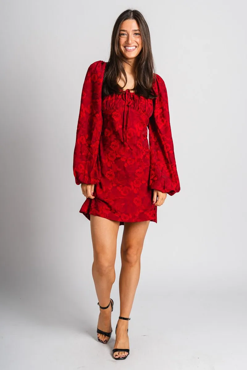 Rose mini dress dark red