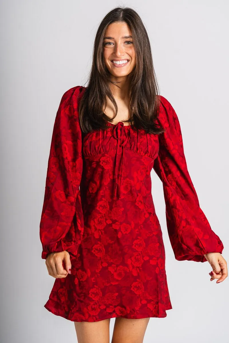 Rose mini dress dark red