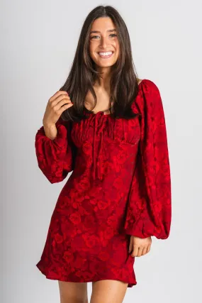 Rose mini dress dark red