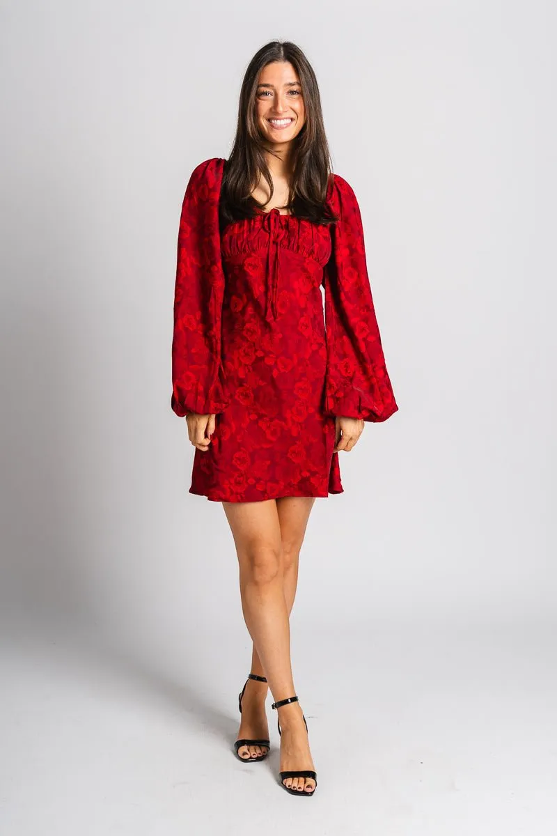 Rose mini dress dark red