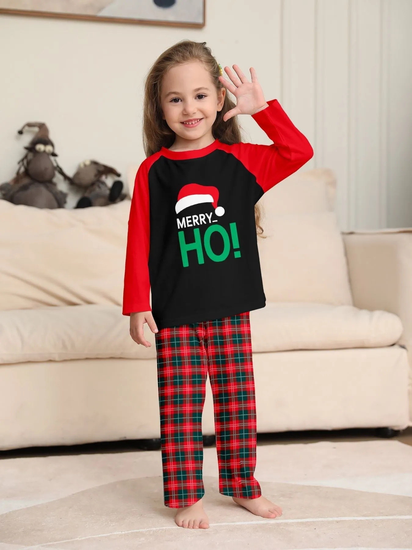 Santa Hat Monogrammed Family Holiday Plaid Pajama Set