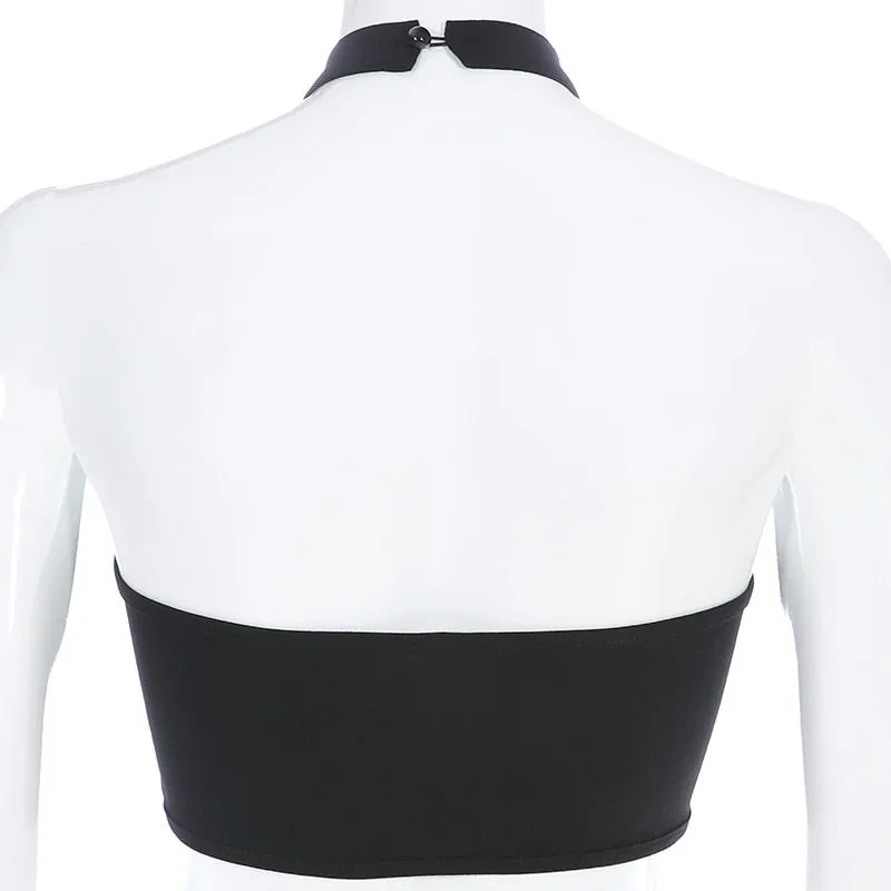 Sexy Black Mesh Tank Top Women Halter Crop Top