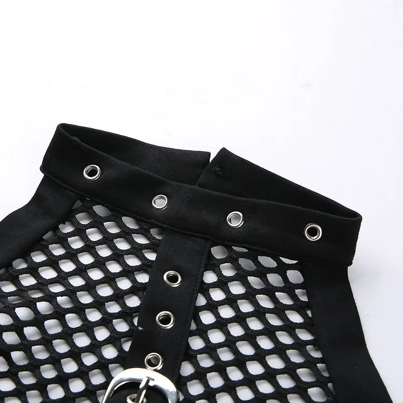 Sexy Black Mesh Tank Top Women Halter Crop Top